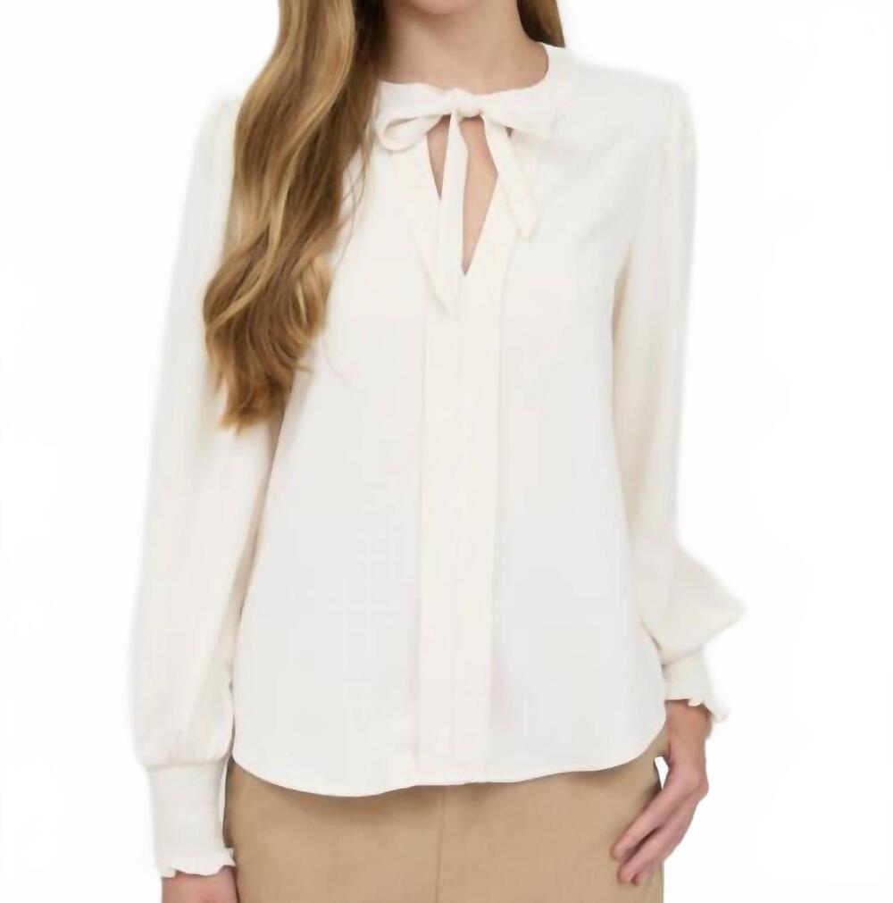 NEW BLU PEPPER necktie long sleeve with smocked cuff top in cream